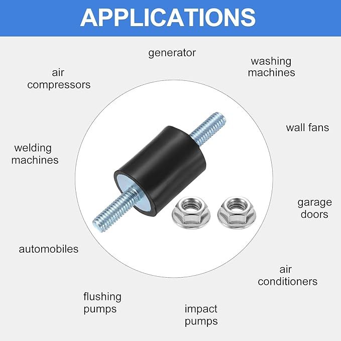 uxcell 4Pcs M6 x 18mm Rubber Mounts, 25 x 20mm Cylindrical Anti Vibration Isolator Studs Shock Absorber Double Studs with Nuts for Car Bobbin Generator Air Compressors