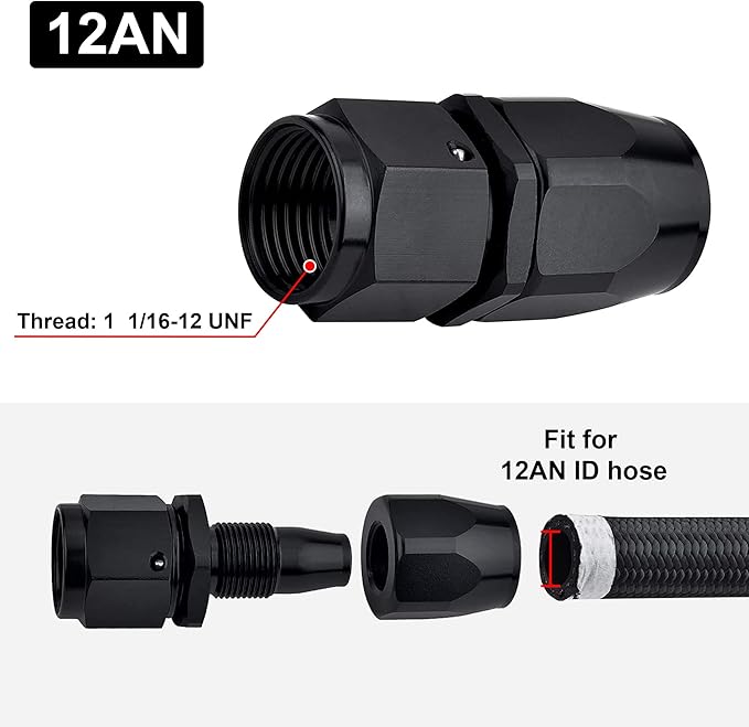 EVIL ENERGY 12AN Hose End Fitting Straight Swivel for CPE Braided Hose Black