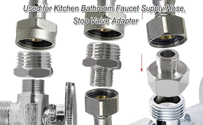 Beduan Stainless Water Line Adapter 3/8 Female to 1/2 NPT Male Reducer - Compression Fitting for Kitchen Bathroom Faucet Supply Hose, Stop Valve, Pipe Connector (Pack of 2)