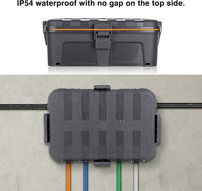 Flemoon 2-Piece Outdoor Waterproof Electrical Box Set – 12.5" x 8.5" x 5" Large & 8.1" x 4.9" x 3.1" Small Weatherproof Electrical Boxes for Power Strips, Outlets, Holiday String Lights, Gray