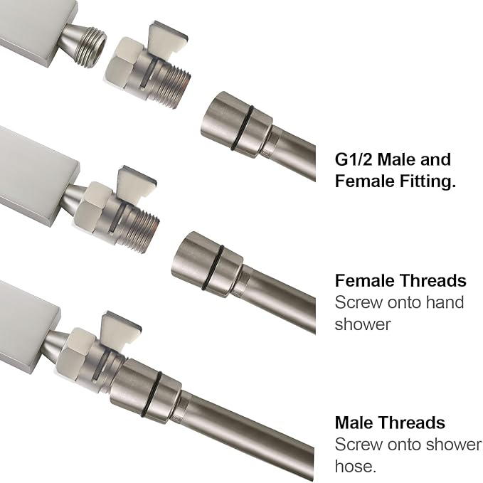 Brass Shut Off Valve, Shower Flow Control Valve, G1/2 Shower Water Pressure Regulator, Water Flow Control Valves for Handheld Shower Head, Brushed Nickel