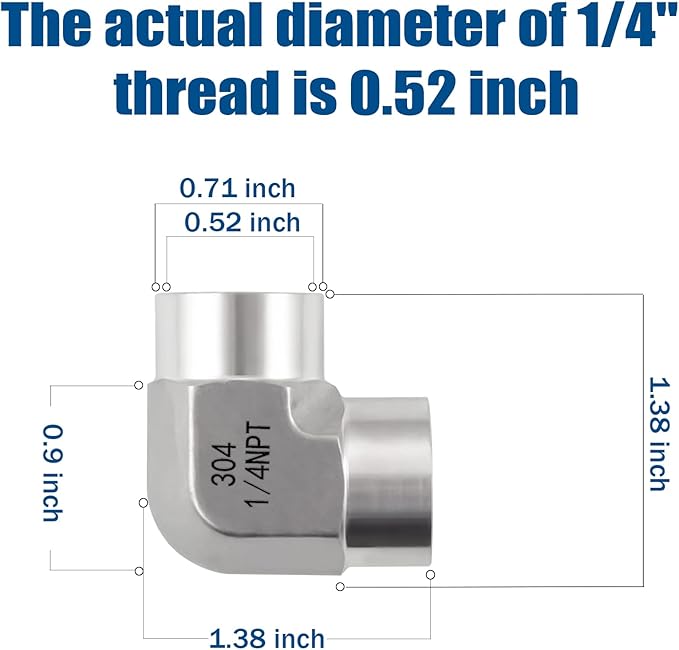 Stainless Steel Pipe Fitting,90 Degree Barstock Street Elbow, 1/4" NPT Female x 1/4" NPT Female (Pack of 2)