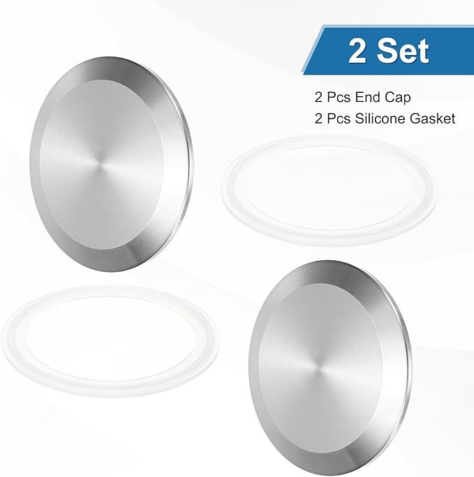 uxcell 2set Stainless Steel Sanitary Fitting Clamp End Cap 3" (77.5mm) Solid Tube End Cap with Silicone Gasket for Food Beverage Cosmetics Factory Pipes