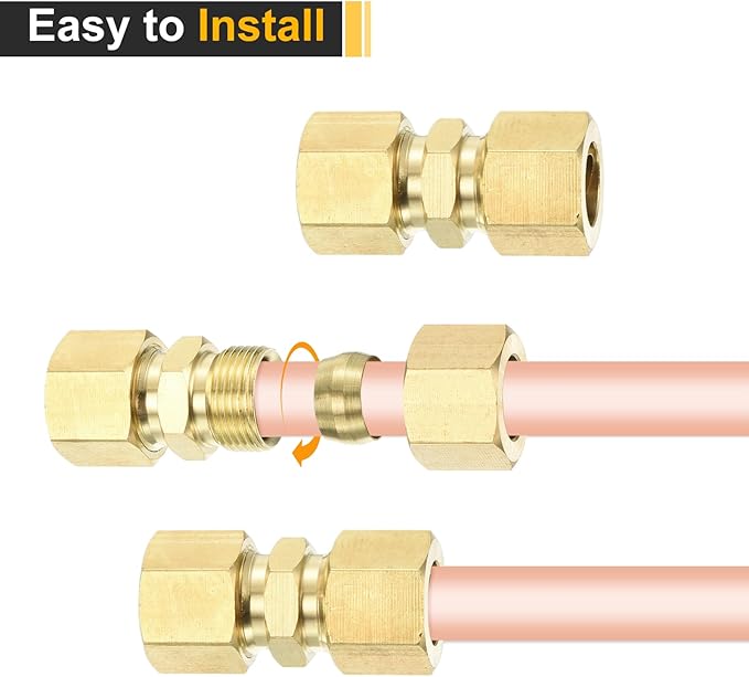 uxcell 3Pcs Brass Compression Tube Fitting, 1/8" Tube OD x 1/8" Tube OD Connector Straight Coupling Adapter Union Fittings