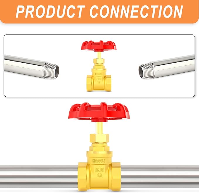 GASHER 2PCS Brass industrial Globe Valve, 1/2" NPT DN15 Female with Wheel Handle,Globe Valve Tool For Water, Oil, Gas
