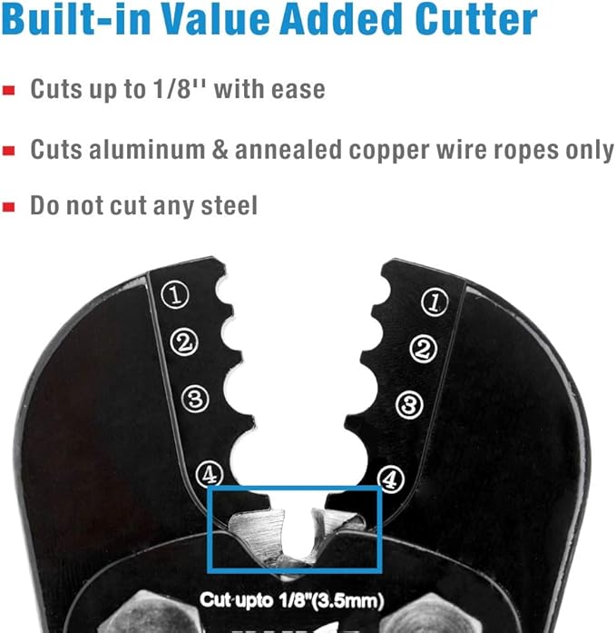 iCrimp Swaging Tool, Wire Rope Crimping Tools for Aluminum Copper Duplex Hourglass Sleeves, Stop Buttons and Ferrules with Built-in Cable Cutter Works from 3/64-inch to 1/8-inch