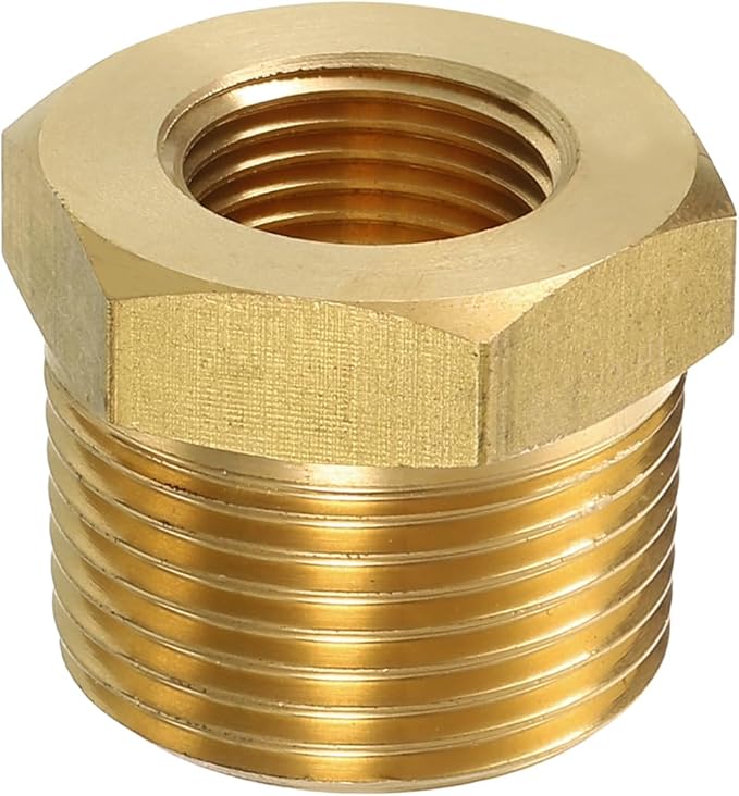 uxcell 1Pcs 3/4 BSPT Male x 3/8 NPT Female Brass Reducer Hex Bushing Threaded Pipe Fitting, Brass Threaded Pipe Fitting Adapter for Water, Gas, Oil Pipeline Systems