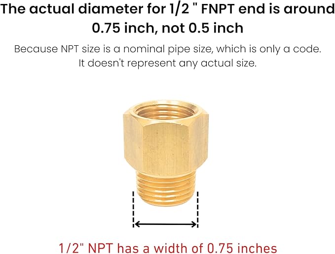 Brass Fitting Reducer Adapter, 1/2 Inch NPT Male to 1/2 Inch NPT Female, Male to Female Pipe Adapter, Brass Pipe Extension Fittings, 0.75" OD × 0.75" ID, Pack of 2