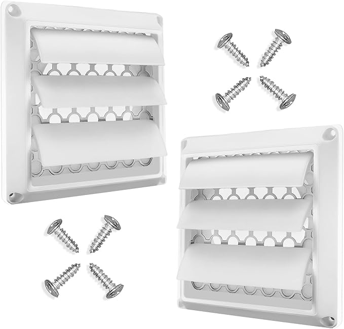 [2 PACKS]4 Inch White Plastic Louvered Outdoor Vent Cover With Stainless Steel Grille Screen, Exhaust Vent cover Widely Used for Dryers and Houses Wall to Keep Rain, Snow, Wind or Birds by AMI PARTS