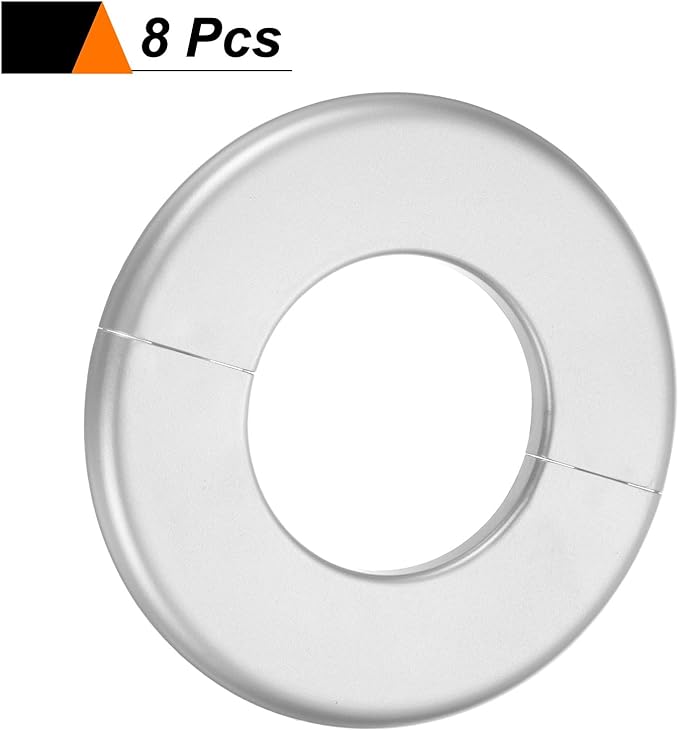 HARFINGTON 8pcs Wall Split Flange 64mm/2.5" Self-Adhesive Plumbing Cover Plates ABS Plastic Round Escutcheon Plate Buckle Design for Water Pipe Bathroom Kitchen Decoration, Silver Tone