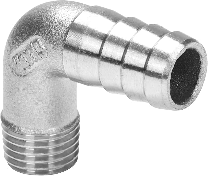 DERNORD 1/2" Hose Barb x 1/4" Male NPT Stainless Steel 90 Degree Elbow- Home Brew Pipe Fitting