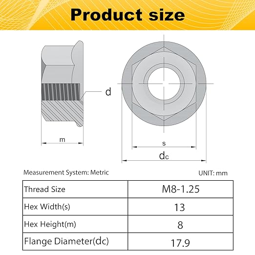 M8 Serrated Flange Hex Nuts, M8-1.25mm Hexagon Flange Nuts, 304 Stainless Steel, Metric Nuts Fasteners, Heavy Duty Replacement Nut with Plastic Case for DIY Home Mechanism, 30 Pack