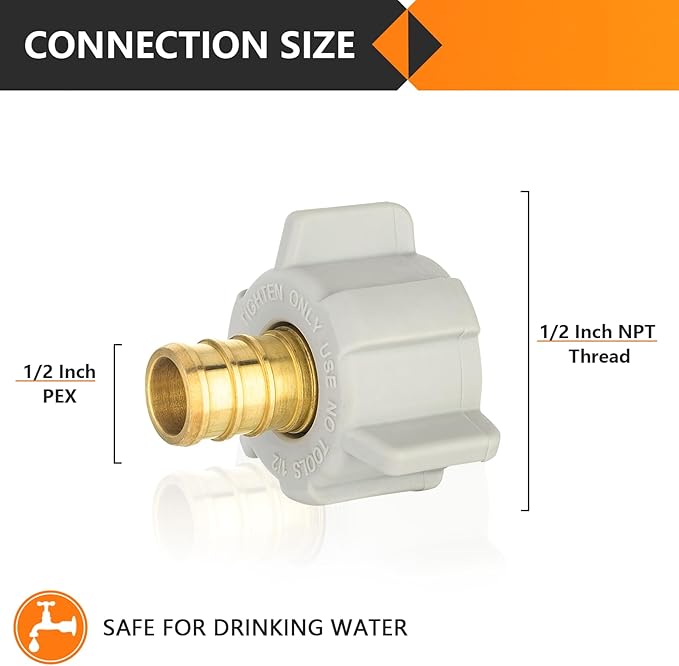 5-Pack HeSun PEX Fittings, 1/2" Pex x 1/2" Female NPT Swivel Adapter, Brass Crimp Fitting for ASTM F1807(PEX1807202-5)