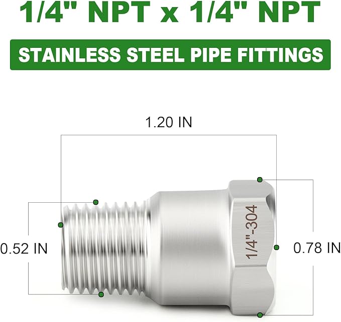 TAISHER 10PCS 304 Stainless Steel Pipe Fitting, New Reducer Adapter, 1/4" NPT Male x 1/4" NPT Female, Reducing Pipe Adapter Fitting
