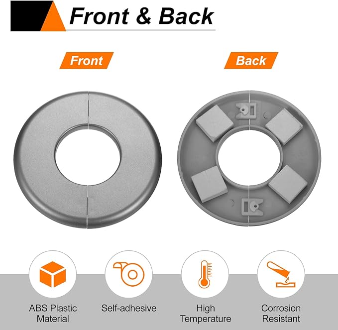 HARFINGTON 2pcs Wall Split Flange 78mm/3.1" Self-Adhesive Plumbing Cover Plates ABS Plastic Round Escutcheon Plate Buckle Design for Water Pipe Bathroom Kitchen Decoration, Gray