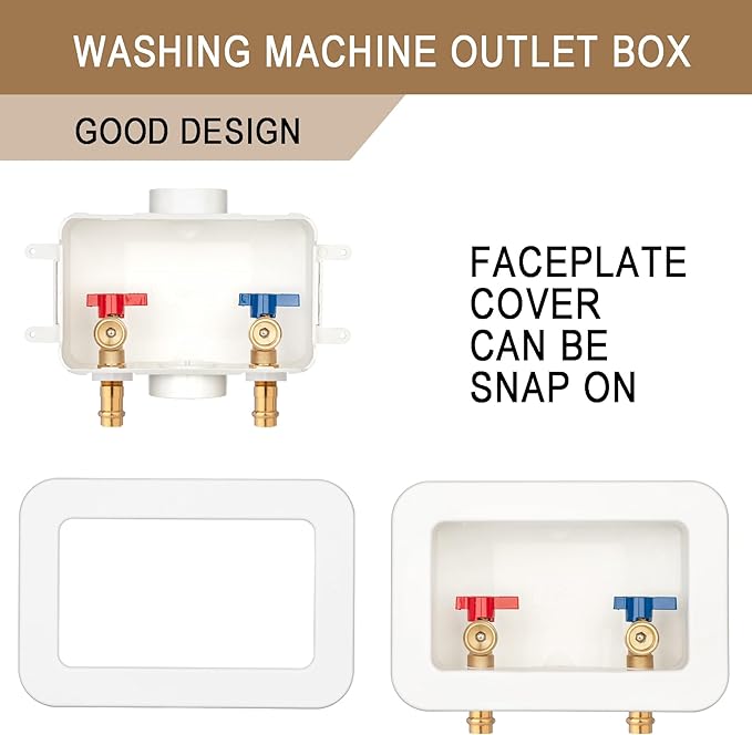 [1 Piece] Lingmfg Washing Machine Outlet Box 1/2 inch Press-Connect with 2 inch Central Drain, Connect 3/4 inch Washing Machine Hoses LING -WMOB-WO-WHA-6