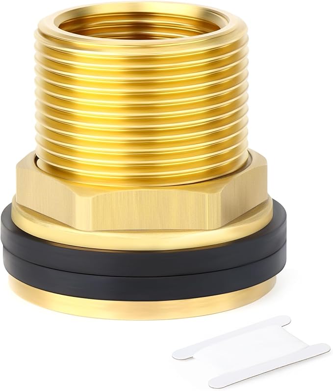 GASHER 1PCS Brass 1" Female 1-1/4" Male Bulkhead Tank Connector Adapter Fitting with Rubber Ring