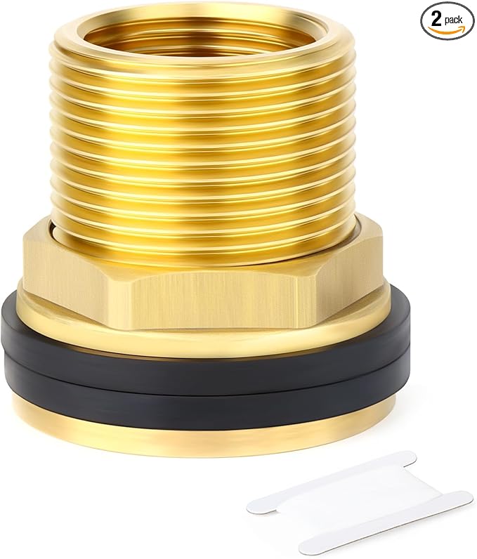 GASHER 2PCS Brass 1" Female 1-1/4" Male Bulkhead Tank Connector Adapter Fitting with Rubber Ring