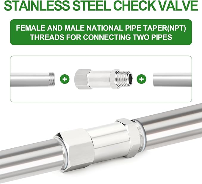 TAISHER 1PCS 316L Stainless Steel 1/2" NPT Male x 1/2" NPT Female Check Valve,Backflow Prevention,One Way Non-Return Check Valves