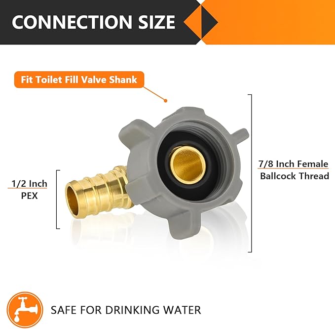 HeSun 50-Pack PEX Fittings, 1/2" Pex x 7/8" BC (Toilet Ballcock) Swivel Elbow, Brass Crimp Fitting for Pex Pipes, ASTM F1807