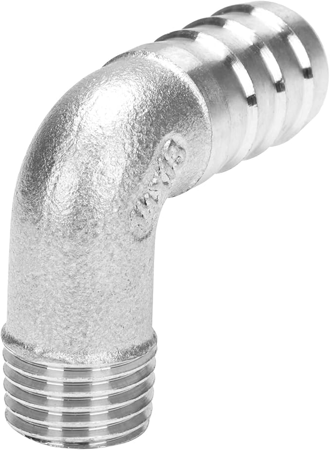 DERNORD 1/2" Hose Barb x 1/4" Male NPT Stainless Steel 90 Degree Elbow- Home Brew Pipe Fitting