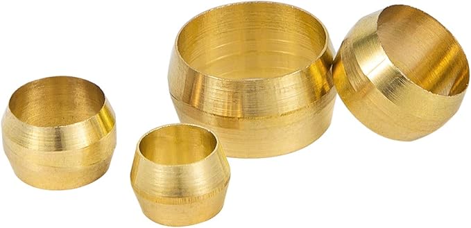 50PCS Tube OD 3/8" Brass Compression Sleeves Ferrules,Brass Compression Fitting Assortment Kit (3/8" Tube OD)