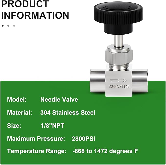 TAISHER 1PCS 304 Stainless Steel Straight Needle Valve 1/8" Female NPT For Flow Control Water Gas Oil With Nipple