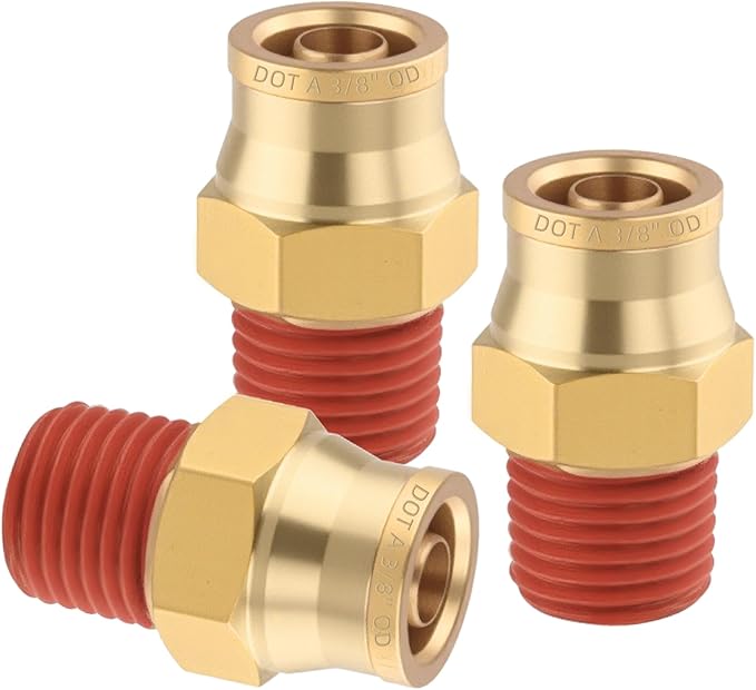 3PCS Air Brake Quick Push to Connect Fittings, 3/8" Tube OD x 1/4" NPT Thread Air Compression Straight Union Fittings for Nylon Hose with DOT Approved for Truck Trailers