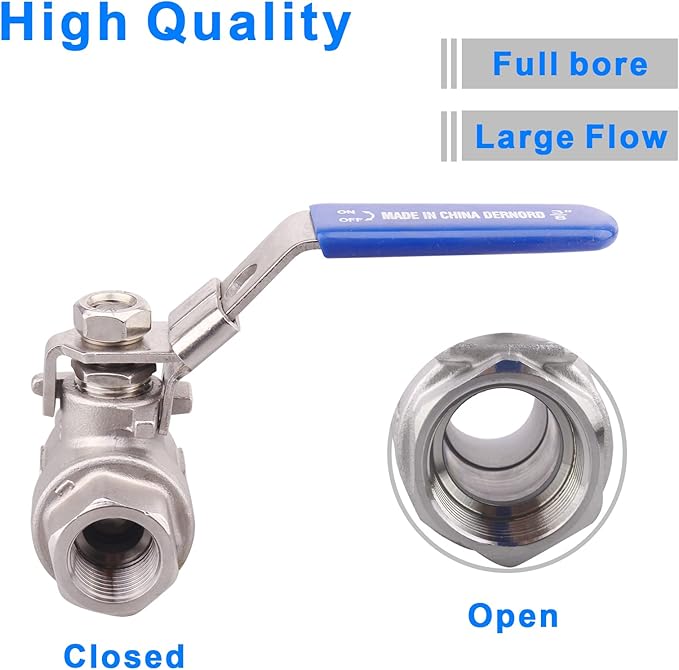 DERNORD Stainless Steel 304 Ball Valve, Full Port Heavy Duty for WOG with Locking Device (3/8" NPT)