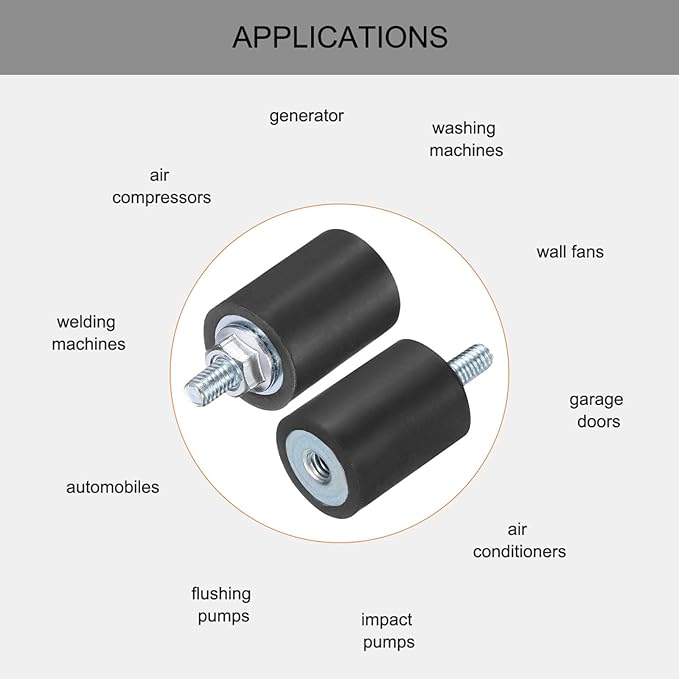 uxcell 6pcs M4x10mm Rubber Isolator Mounts with Studs 15x20mm Male Female Vibration Shock Absorber Zinc Plated Cylindrical Thread Mounts Anti Vibration Isolators with 6pcs M4 Lock Nuts