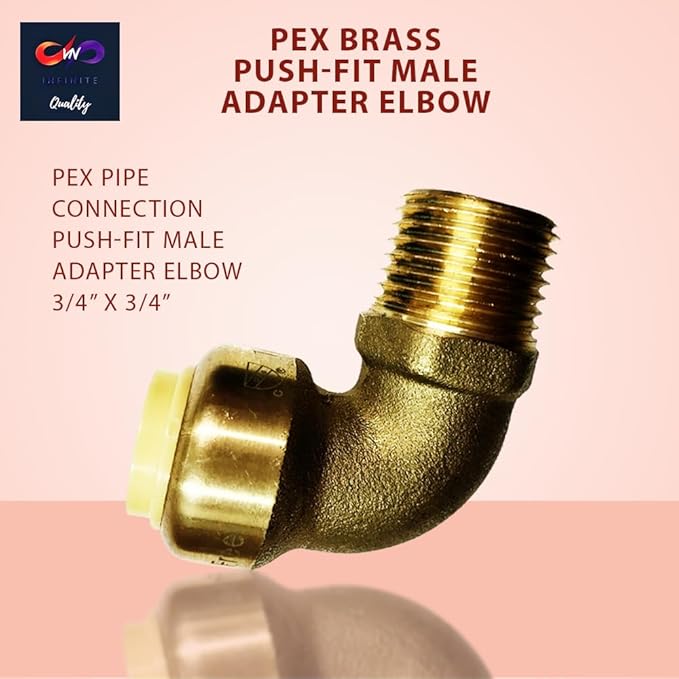 Push fit fittings 3/4 Inch x 3/4 Inch - Male NPT Threaded Elbow - Push to Connect Pex Copper CPVC - No Lead Brass (Pack of 2)