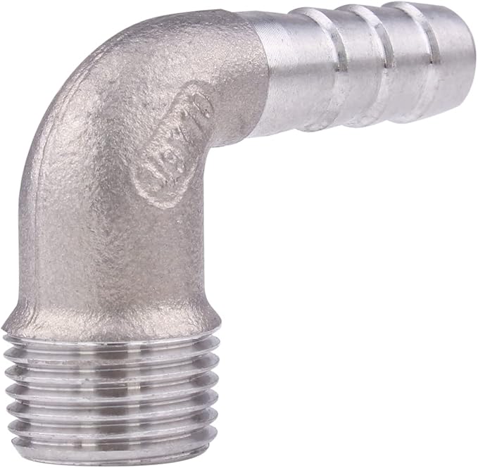 DERNORD 3/8" Hose Barb x 3/8" Male NPT Stainless Steel 90 Degree Elbow- Home Brew Pipe Fitting