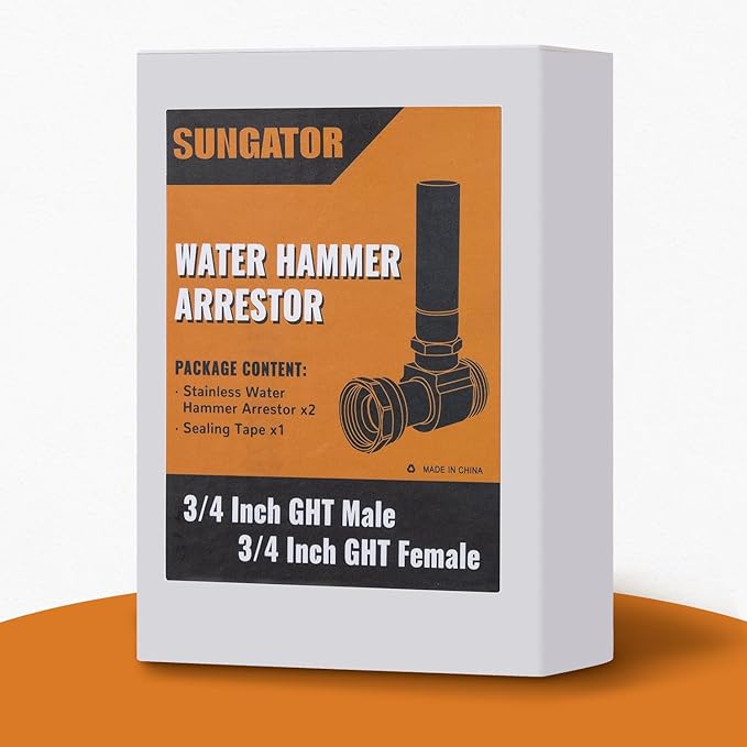 SUNGATOR Washing Machine Water Hammer Arrestor, 3/4 Inch MHT x 3/4 Inch FHT, Stainless Steel Straight Water Hammer Arrestor to Stop Pipe Shock, A Sealing Tape Include (2-Pack)