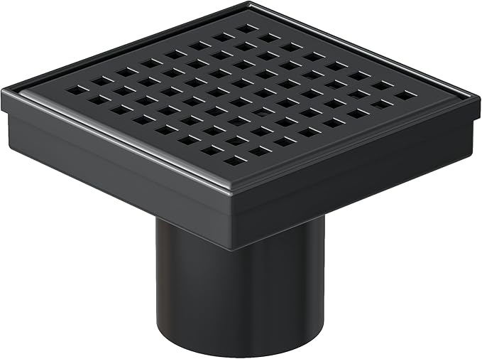 Neodrain 4 Inch Square Shower Drain with Removable Quadrato Pattern Grate, Matte Black 304 Stainless Steel Square Drain, with Watermark&CUPC Certified, Hair Strainer