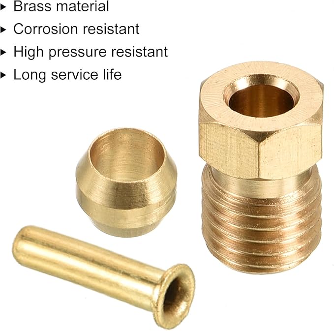 PATIKIL 2.5mm ID 4mm OD Tube Brass Compression Assortment Kit 1 Set, Sleeve Ferrule & Insert & Nut