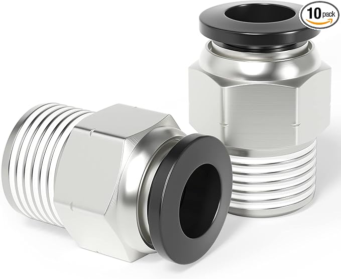 TAILONZ PNEUMATIC Male Straight 8mm Tube OD x 3/8 Inch NPT Thread Push to Connect Fittings PC8-N3 (Pack of 10)
