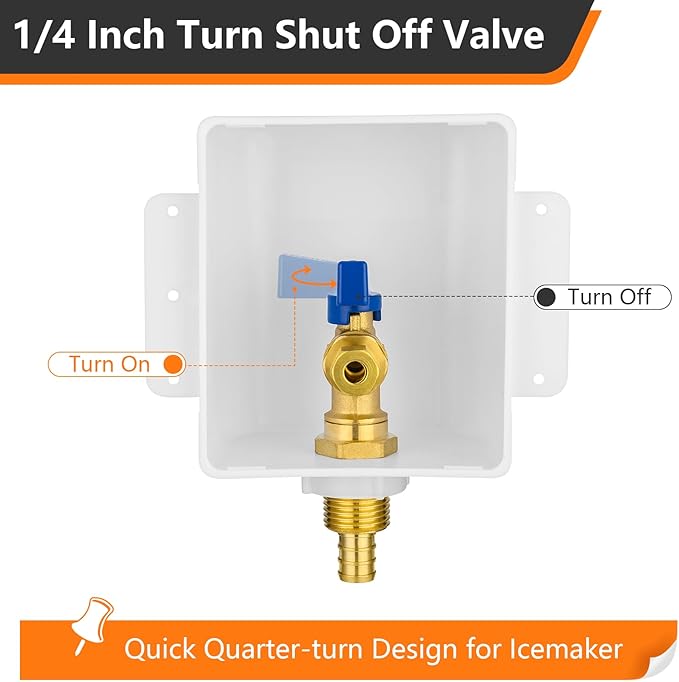 HeSun PEX Crimp Ice Maker Outlet Box,Inlet 1/2 Inch F1807 x Outlet 1/4 Inch OD Compression Connection,with 1/4 Turn Shut Off Valve