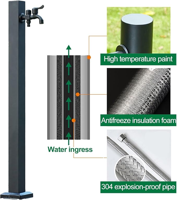 304 Stainless Steel Garden Water Column, Freeze Proof Outdoor Faucet, Yard Hydrant, Outdoor Water Spigot for Backyard, Farm, Lawn(A,60cm/24in)