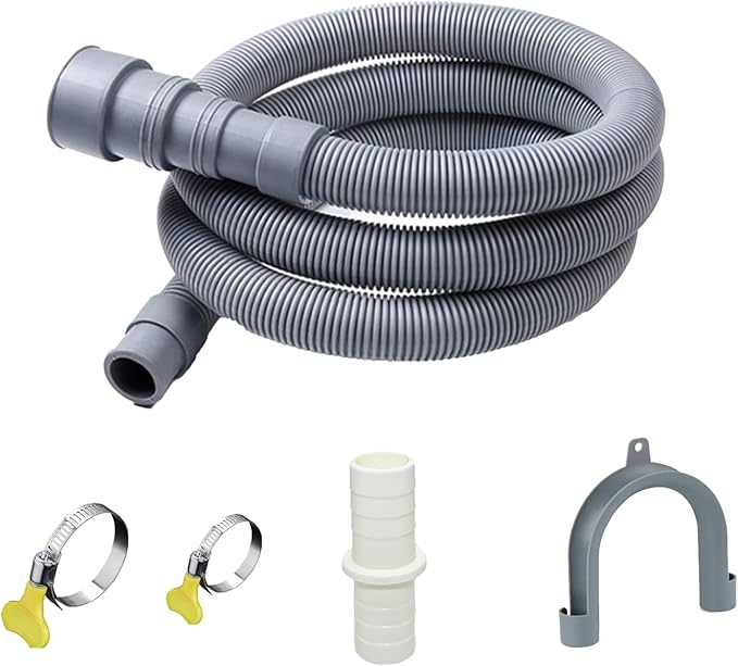 6.5 FT Washing Machine Drain Hose, Flexible Dishwasher Drain Hose Extension Kit, Universal Washer Drain,Corrugated Washer Hose with 1 Adapter, 2 Clamps, 1 U-Bend Holder