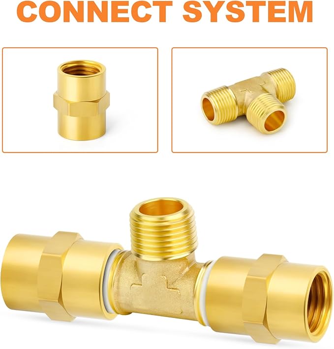 GASHER 5PCS Brass Male Tee Pipe Fitting T Adapter, 3 Way Brass Fitting 3/8" x 3/8" x 3/8" NPT T Fitting