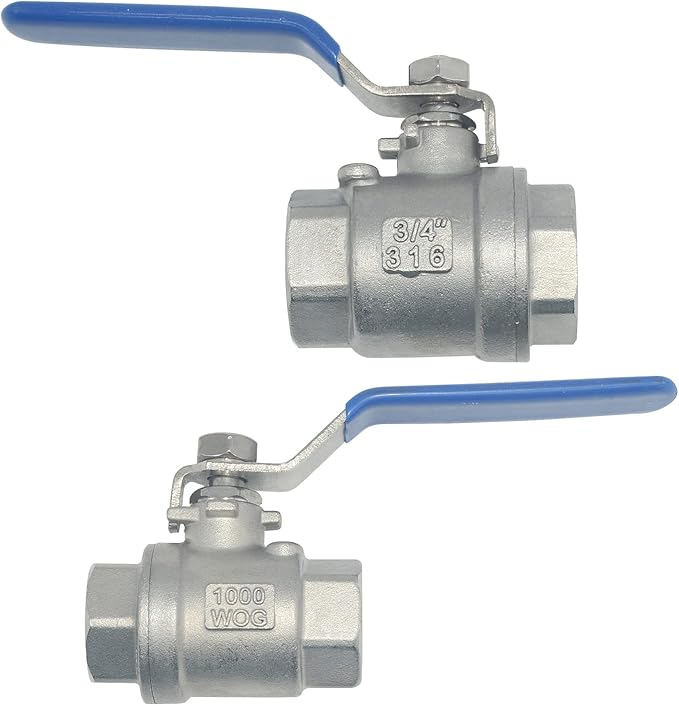 316 Stainless Steel 1/8"~3" Full Port Ball Valve with Blue Vinyl Handle, NPT Female x Female Thread,1000 WOG (3/4")