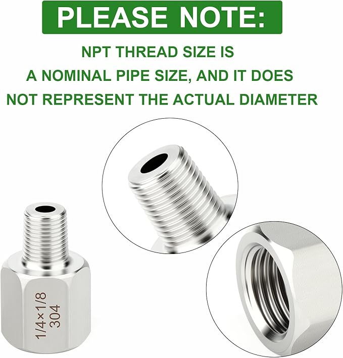 TAISHER 10PCS 304 Stainless Steel Pipe Fitting, New Reducer Adapter, 1/8" NPT Male x 1/4" NPT Female, Reducing Pipe Adapter Fitting