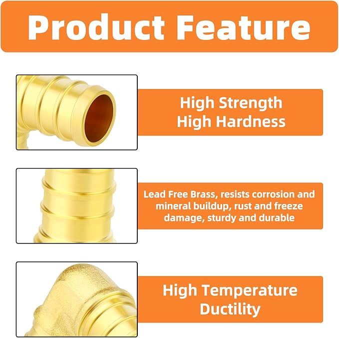 GASHER 10Pcs No Lead Brass 1/2" Pex Elbow Fittings, 1/2 Inch Pex Fittings for Pex Tubing