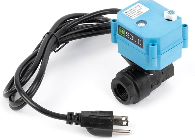 U.S. Solid 1/2” PPE Motorized Ball Valve with US Plug - Plastic Electrical Ball Valve, 2 Wire Auto Return, AC 110~230V, Normally Closed