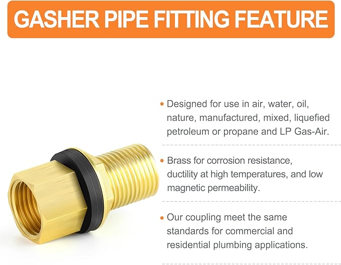 GASHER 5PCS Brass 1/2" Female 1/2" Male Bulkhead Tank Connector Adapter Fitting with Rubber Ring