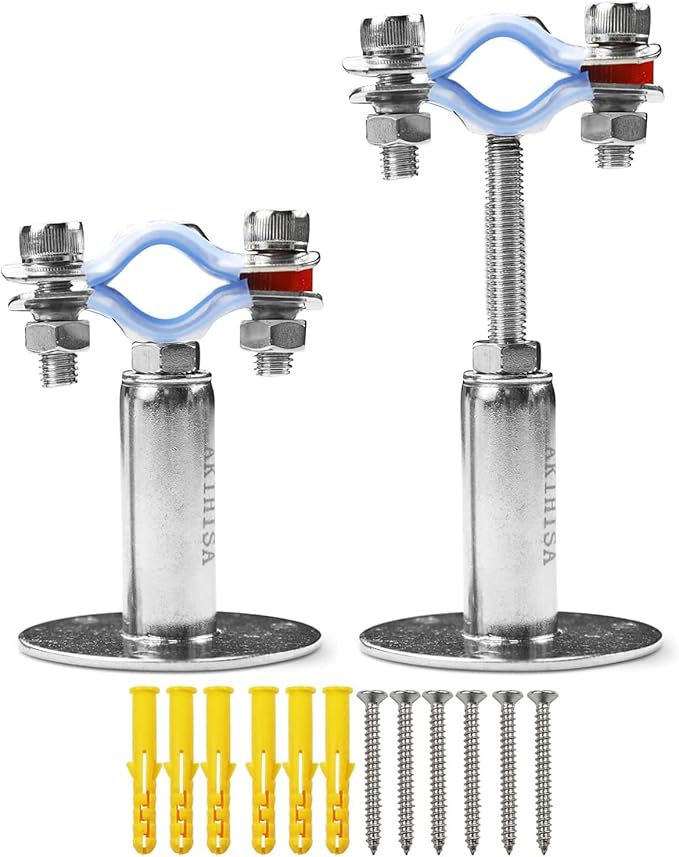 AKIHISA 2 Pcs 304 Stainless Steel Pipe Supports, Wall Mount Ceiling Mount Pipe Hanger, Pipe Holder for OD Pipe 15-19MM Adjustable Height Range 50-100mm