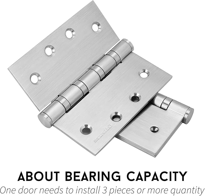 goldenwarm 3 Pack 4 x 4 Inch Ball Bearing Door Hinges Heavy Duty Stainless Steel Exterior Door Hinges with Square Corners, Brushed Nickel, Smooth & Quiet with Non-Removable Pin
