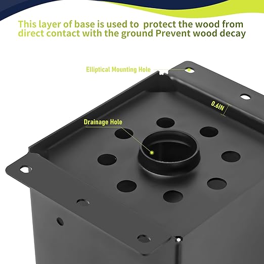 4 Pcs Post Base,Post Brackets(Actual 5.6"x 5.6"), Heavy Duty Black Metal Powder-Coated Thick Steel Post Anchor Outdoor for Support Deck Base Plate, Fence Kit,Mialbox Post Mount