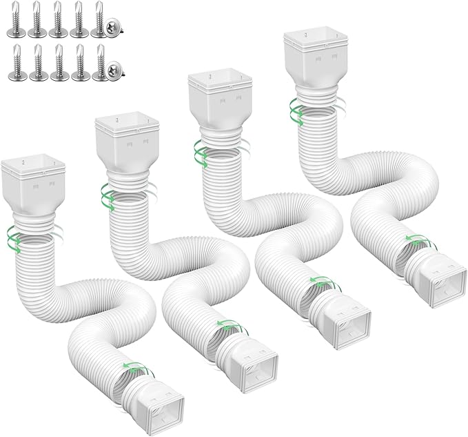 Rain Gutter Downspout Extensions, Downspout Extender for Rainwater Drainage Flexible, Down Spout Drain Extension Pipe and Extendable from 21 to 66 Inches (4 Pack, White)