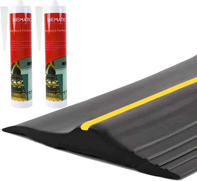ToLanbbt 20Ft/6M Universal Garage Threshold Seal Strip with 300ml Black Sealants/Adhesives, Garage Door Bottom Weatherproof Strip Rubber DIY Weather Stripping Replacement (Black+Yellow)